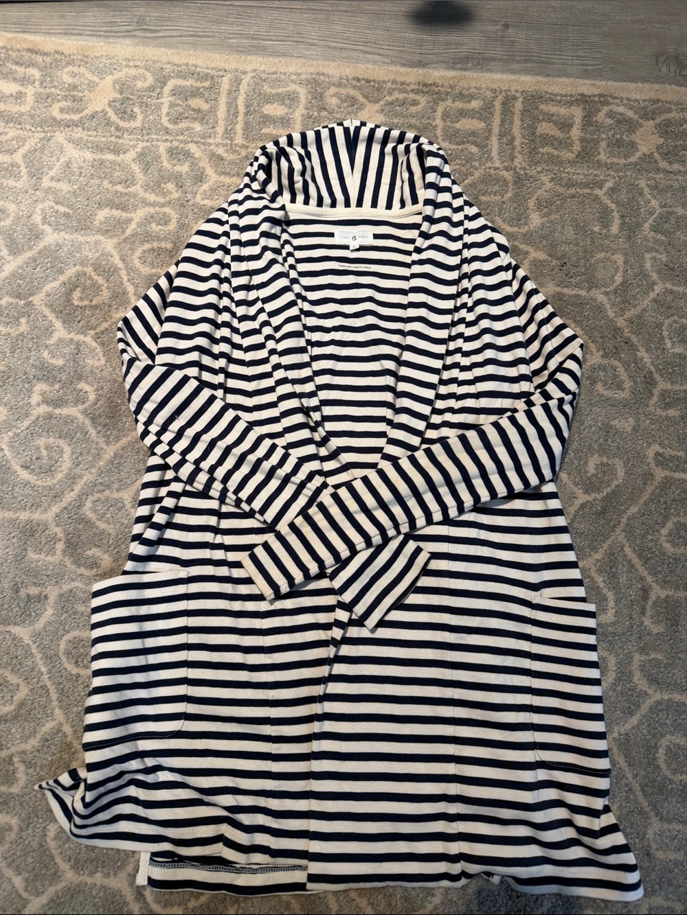 Lou & Grey Navy and White Striped Open-Front Cardigan